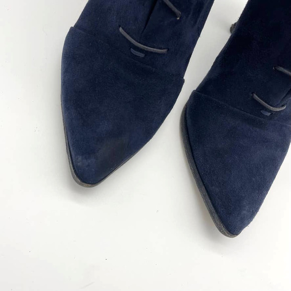 Jil Sander Lace Up Stiletto Heel Suede Ankle Bootie Navy Blue - Picture 4 of 9